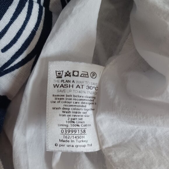 Per Una Floral Linen Dress Pure Linen Blue White Sleeveless Tropical Size 10 - Picture 12 of 14